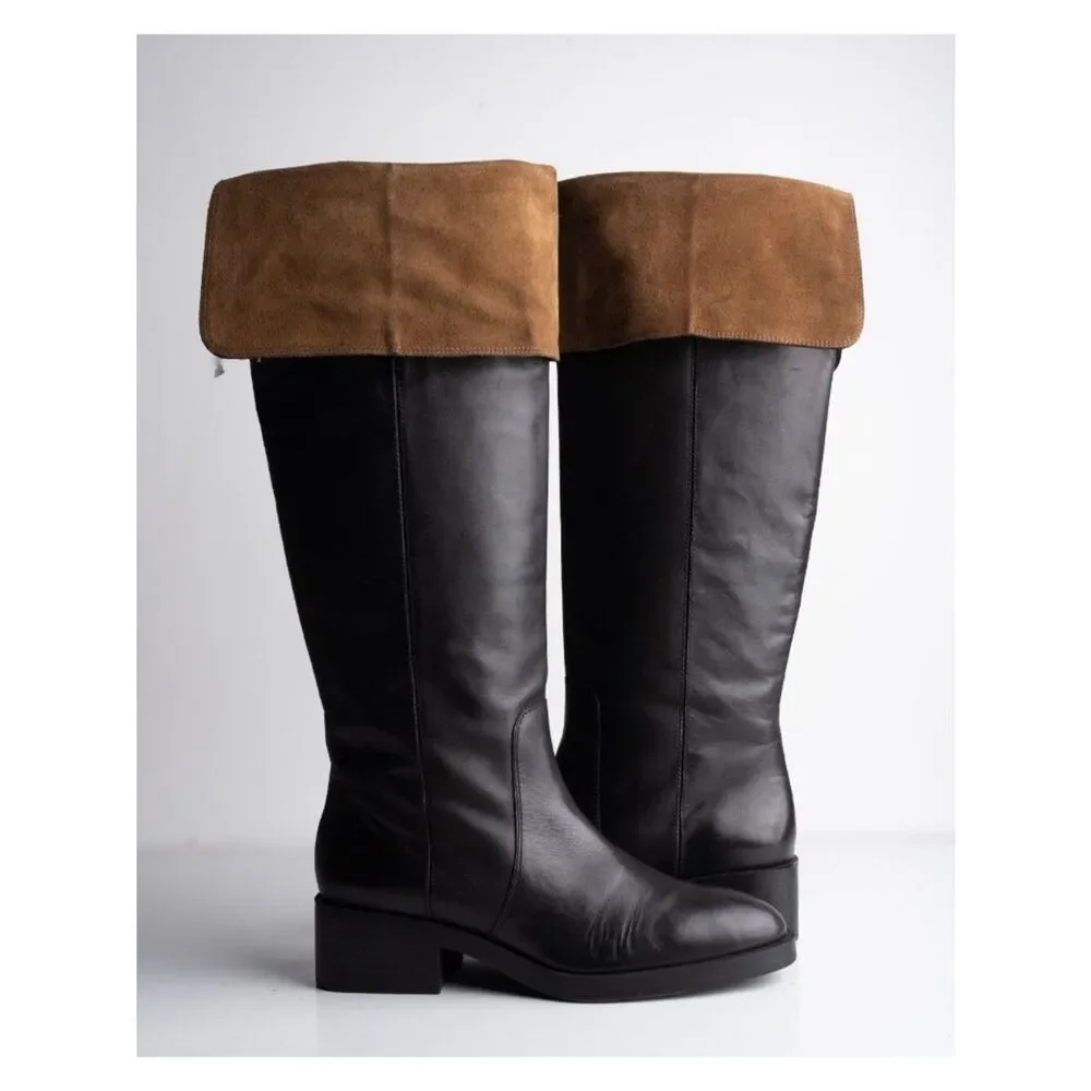 Zara Womens Leather Knee High Boots Black Contrast suede US 9 EU 40 NWD 2053/410